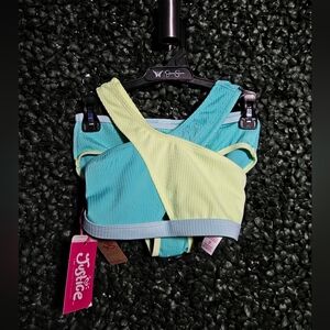 Justice Aqua and Lime Kids Bikini Swim Suit